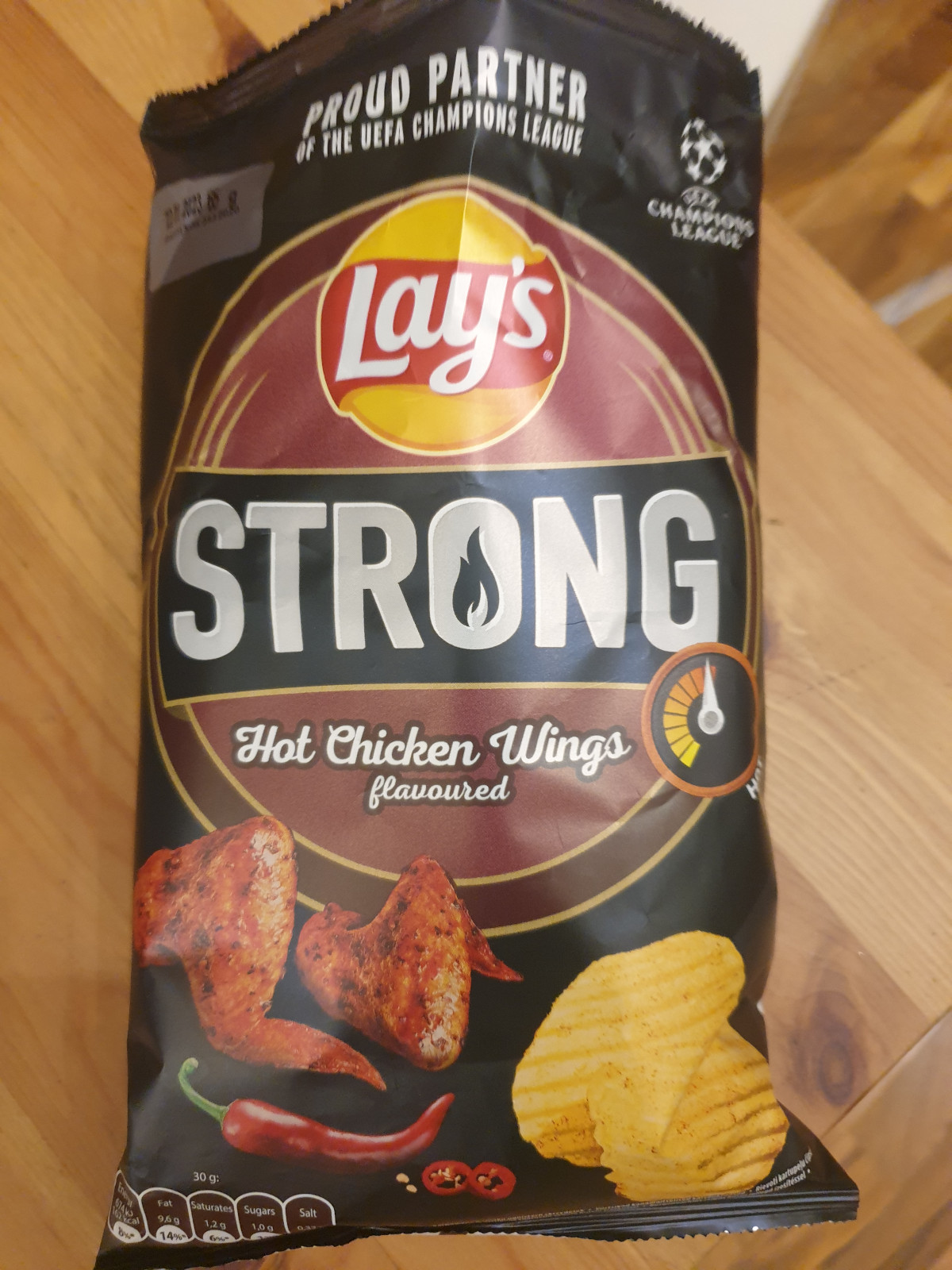 photo of a bag of hot chicken wings potato chips