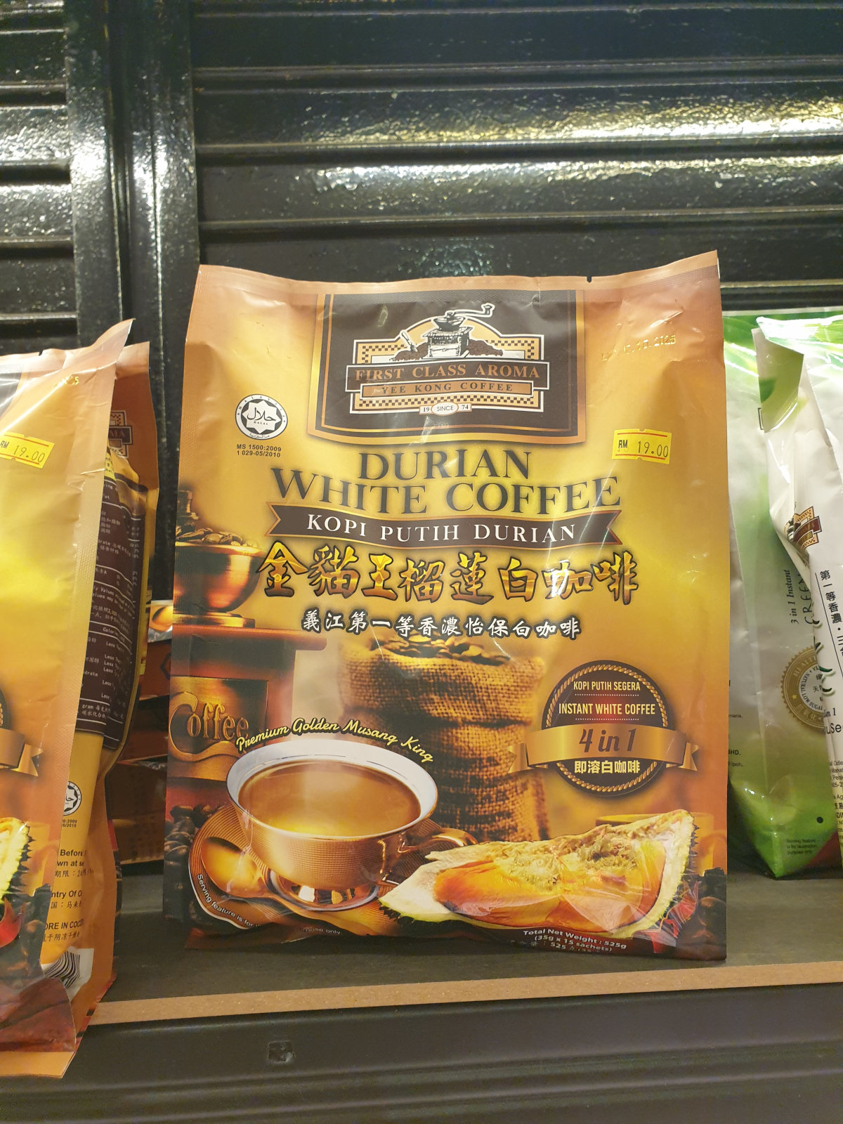 photo of a bag of durian white coffee